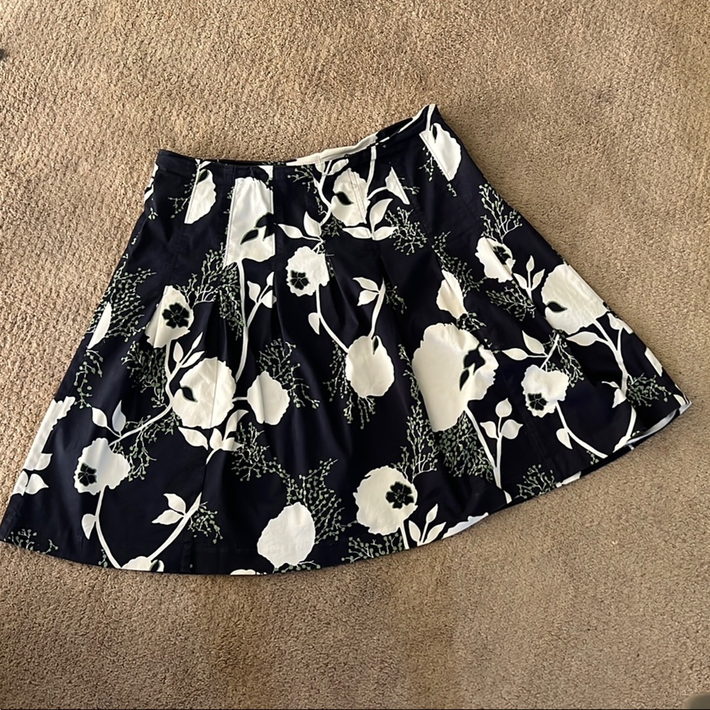 Talbots Navy and White with Green accents A-Line Skirt